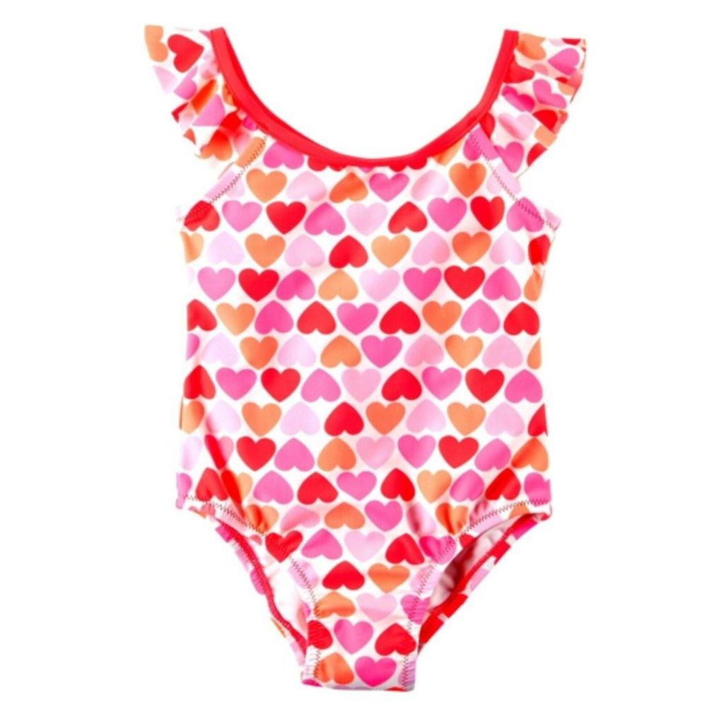 Carter's Toddler Girls Swimdress Swimsuit Pink Hearts UPF 50+ Lined Swim…